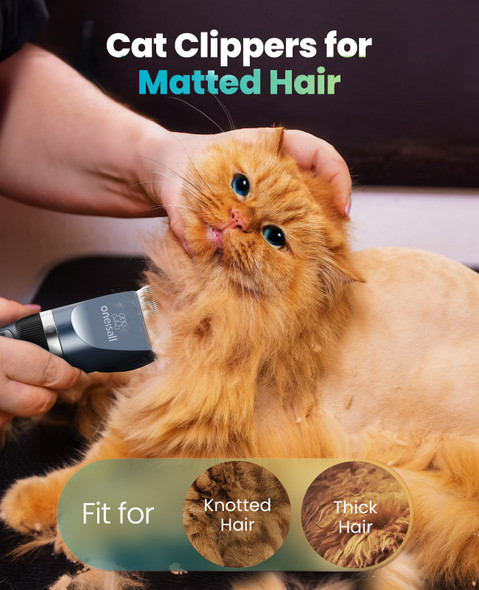 Oneisall Quiet Cat Clippers For Matted & Long Hair 2-Speed Cordless Pet Shaver Grooming Kit For Cats Small Dogs & Animals (Blue)