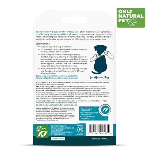 Only Natural Pet Easydefense Flea & Tick Prevention For Medium Breed Dogs (15 To 40 Lbs) - Natural Herbal Control Squeeze-On Drops - Protects Up To 3 Months (M Sqz)