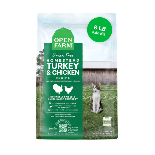 Open Farm Grain Dry Cat Food High-Protein Kibble For A Complete & Balanced Diet Non-Gmo Fruits & Vegetables Prebiotic Fibers To Support Digestion Homestead Turkey & Chicken Recipe 4Lb Bag