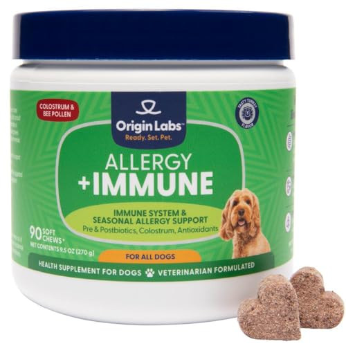 Origin Labs Allergy And Immune Support Supplement Omega 3 Fish Oil Bee Pollen Colostrum Probiotics Prebiotics For Gut Health Skin And Coat Health Antioxidants Turkey Flavor 90 Soft Chews