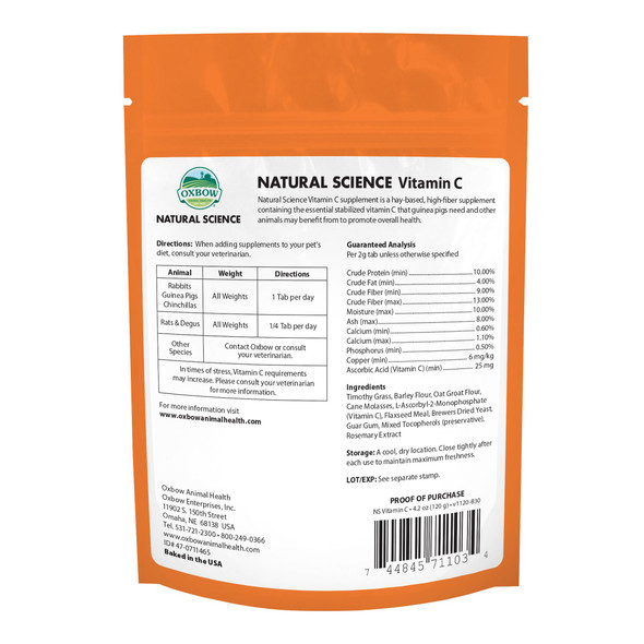 Oxbow Natural Science Vitamin C Supplement Vitamin C & High-Fiber Timothy Hay Guinea Pig Items Made In The Usa Small Pet Supplies Recommended By Veterinarians 4.2 Oz