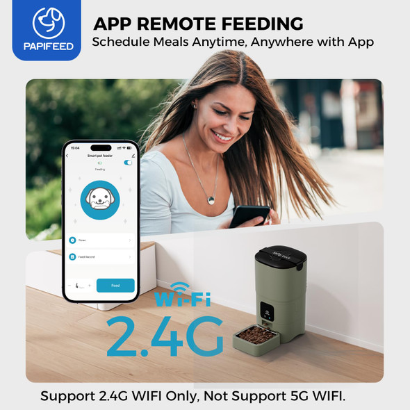 Papifeed Automatic Cat Feeder  Wifi Pet Feeder With App Control For Remote Feeding Detachable For Easy Clean Dual Power Supply1-10 Meals Per Day For Multiple Pets(Gray)