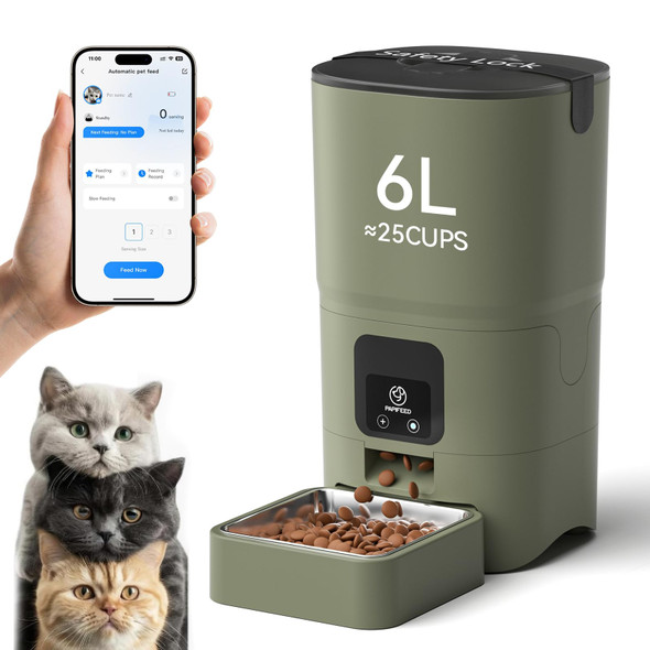 Papifeed Automatic Cat Feeder With Wide-Angle Camera Wifi Pet Feeder With App Control For Remote Feeding Detachable For Easy Clean Dual Power Supply1-10 Meals Per Day For Multiple Pets(Gray)