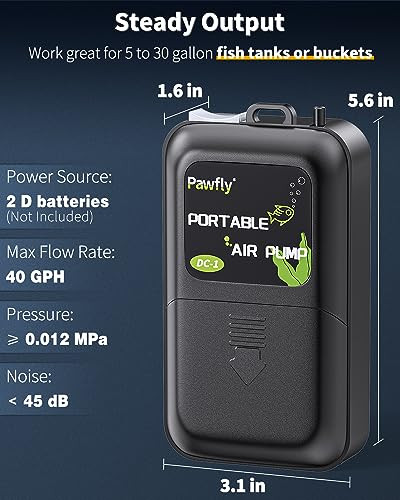 Pawfly Aquarium Battery Air Pump 40 Gph Oxygen Pump For 5 To 30 Gallon Fish Tank Portable Aerator Pump For Outdoor Fishing And Fish Transportation Battery Not Included (Accessories Inside The Pump)