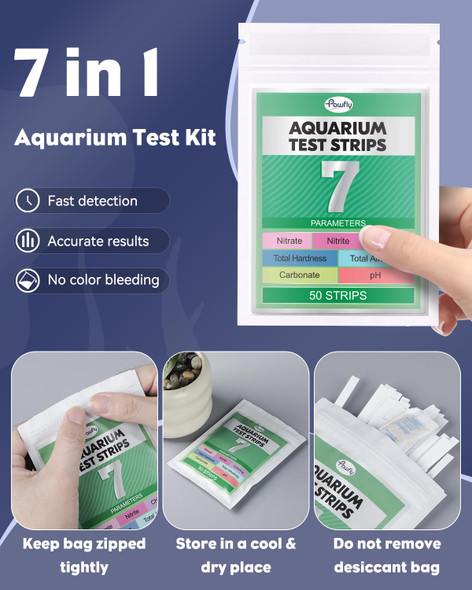 Pawfly 7 In 1 Aquarium Test Strips 50 Strips Fish Tank Testing Strips For Ph Chlorine Nitrate Nitrite Carbonate Hardness Total Alkalinity Water Quality Freshwater Saltwater Monitoring Kit