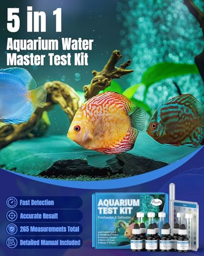 Pawfly 5 In 1 Aquarium Water Master Test Kit Aquarium Water Test Kit Fish Tank Water Testing Kit For Ph Nitrite Nitrate Ammonia & Phosphate Aquarium Test Kit For Freshwater & Saltwater Fish Tanks