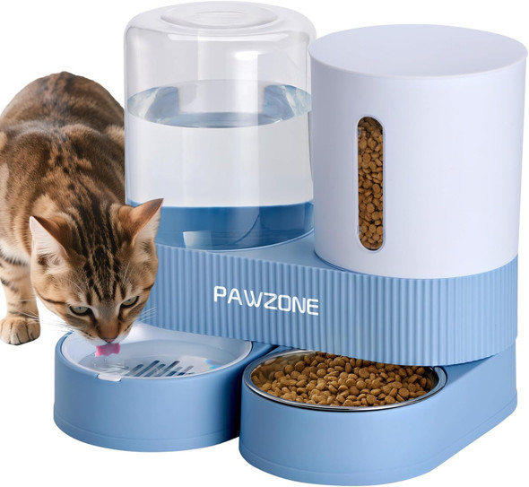 Pawzone 2 Pack Automatic Cat Feeder Stainless Steel Water Dispenser Gravity Food Feeder And Waterer Set With Pet Food Bowl For Small Medium Kitten Puppy Pets Large Capacity(Green)
