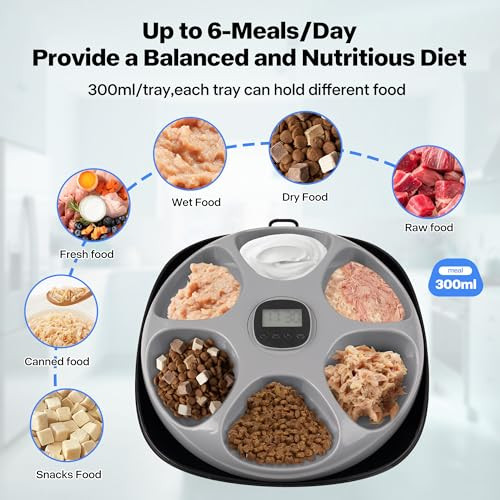 Petprime 6-Meal Automatic Cat Feeder With Two Ice PacksCordless Rechargeable Cat Food Dispenser For Cats And Small Dogs Wet Food Auto Pet Feeder Black