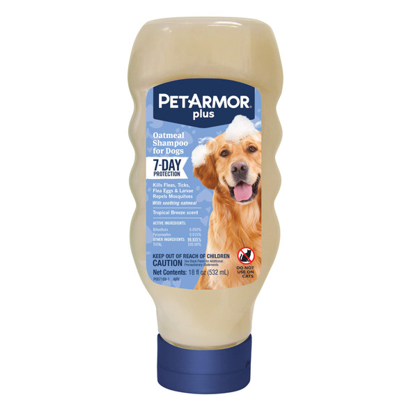 Petarmor Plus Flea And Tick Shampoo For Dogs Oatmeal Flea Shampoo Kills Fleas Ticks And More Tropical Breeze Scent 18Oz