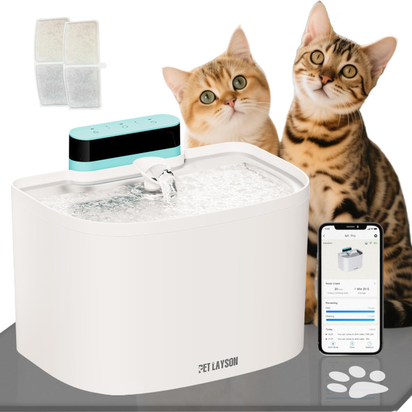 Petlayson Pumpless Cat Water Fountain App Remote Control Smart Cordless Rechargeable Battery Operated 3.6L/122Oz 2.4G Wi-Fi Dog Water Dispenser 2 Filters2 Nozzles(Black M1 Pro)