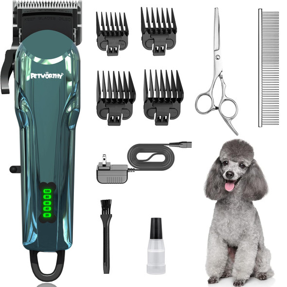 Petworthy Quiet Dog Grooming Kit - 2000Mah Dog Clippers For Heavy Thick Hair Coats Waterproof Rechargeable Cordless Clippers Safe And Easy To Clean Pet Grooming