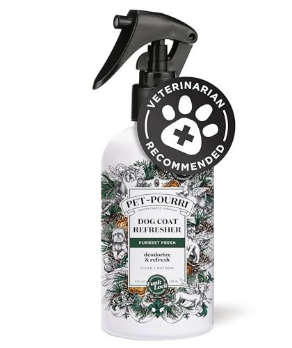Poo-Pourri Furrest Fresh Dog Deodorizing Spray 8 Fl Oz Grooming Perfume For Dog Coat Pet Odor Neutralizer With Essential Oils Vet Recommended Paraben & Sulfate- Fir Amber & Cedarwood Scent
