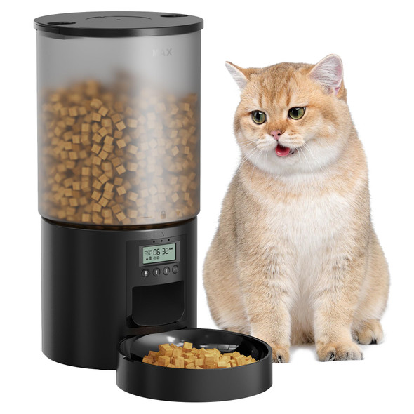 Pooeken Automatic Cat Feeder Food Dispenser: 4L Timed Small Dog Dry Food Dispenser With 10S Voice - Distributeur Nourriture Chat Hund Programmable - Auto Pet Feeder With 1-6 Meals Per Day
