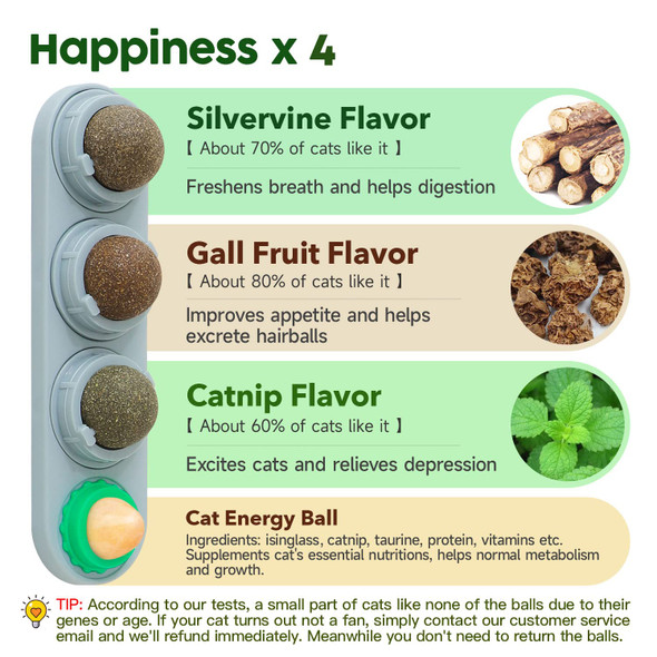 Potaroma 4 Catnip Silvervine Ball Toys Extra Cat Energy Ball Edible Cats Lick Kitten Chew Teeth Cleaning Dental Wall Treats Concentrated Flavor For All Breeds