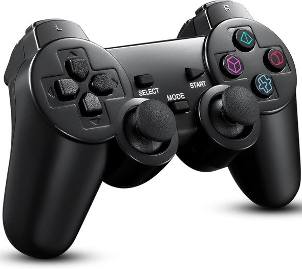 2 Pack Wireless Controller 2.4G double shock Compatible with PS2 /PS1/PC(Jet Black)