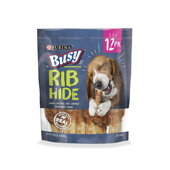 Purina Busy Busy Purina Busy Small/Medium Breed Dog Rawhide Treat Rib Hide - 12 Ct. Pouch