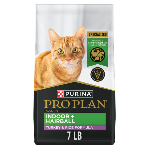 Purina Pro Plan Hairball Management Indoor Cat Food Turkey And Rice Formula - 7 Lb. Bag
