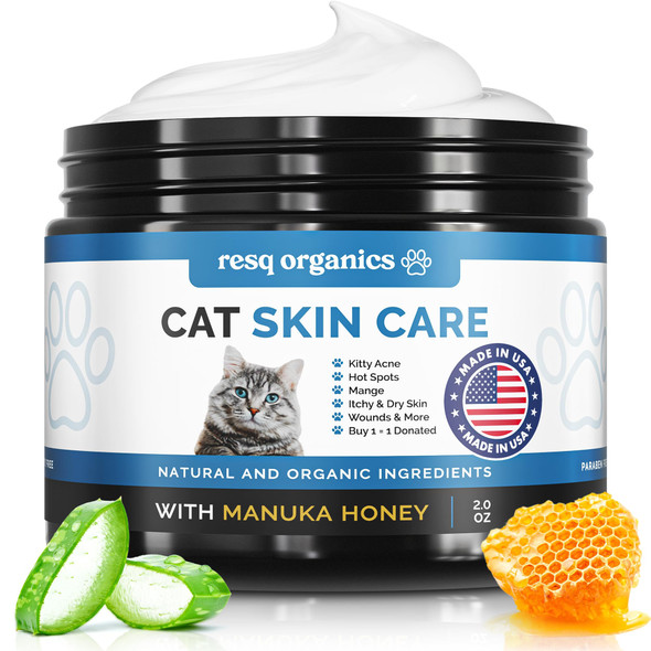 Resq Organics Cat Paw Balm Cat Cream 2 Oz: Hot Spot Treatment For Cats Dermatitis Mange Treatment Cat Itchy Skin Relief For Dry Skin Pet Wound Care Natural Allergy Relief With Manuka Honey Aloe Vera Vitamin E