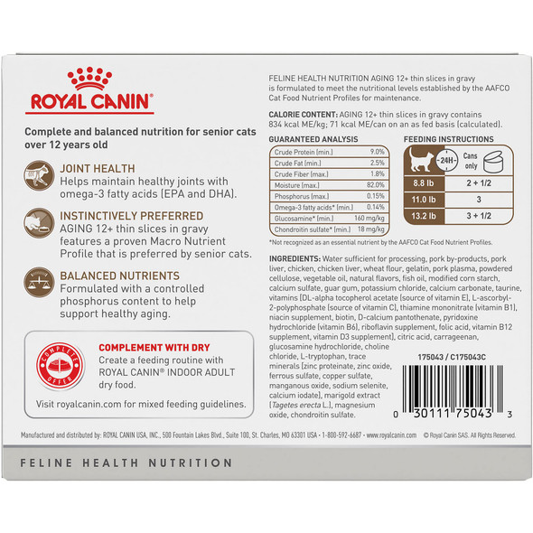 Royal Canin Feline Health Nutrition Aging 12+ Senior Thin Slices In Gravy Cat Food 3 Oz (Pack Of 24)