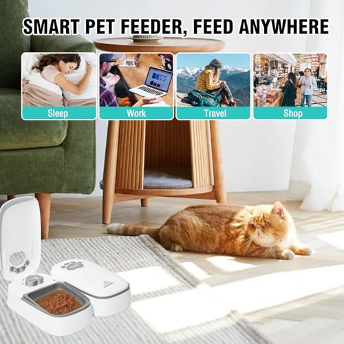 Skailing Automatic Cat Feeder 2 Meal 48H Timer Wet Dry Cat Food Dispenser With Display And Power Saving Mode For Cat And Dog Automatic Feeder