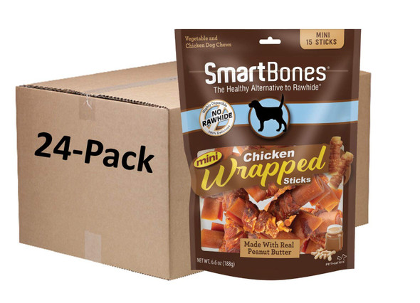 Smartbones Mini Chicken-Wrapped Sticks For Dogs With Real Peanut Butter Rawhide- Dog Chew 15 Count