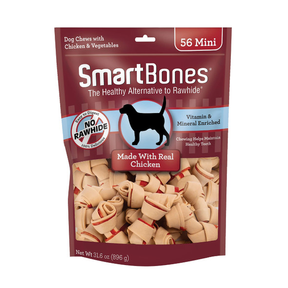Smartbones Mini Bones With Real Chicken 56 Count Rawhide- Chews For Dogs