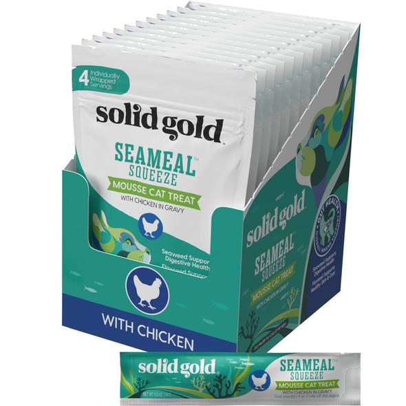 Solid Gold Lickable Cat Treats - Limited Ingredient Chicken Seamealã£¢Ã‚‚¬Å½Ã¢¢ Squeezable Healthy Cat Treats For Indoor Cats - Snack & Topper Squeeze Ups For Cats W/Seaweed For Gut & Immune Support - 3Oz/30Ct