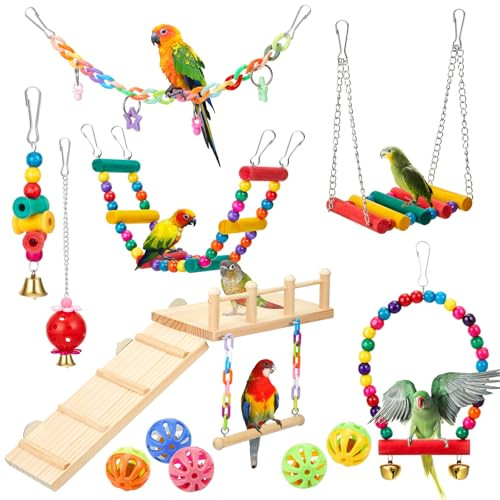 Sonwyoung 12 Pcs Cockatiel Toys Bird Toys For Conures Bird Cage Accessories Parakeets Perches Cage Parrot Ladders For Hanging Swinging Standing Chewing Climbing Training