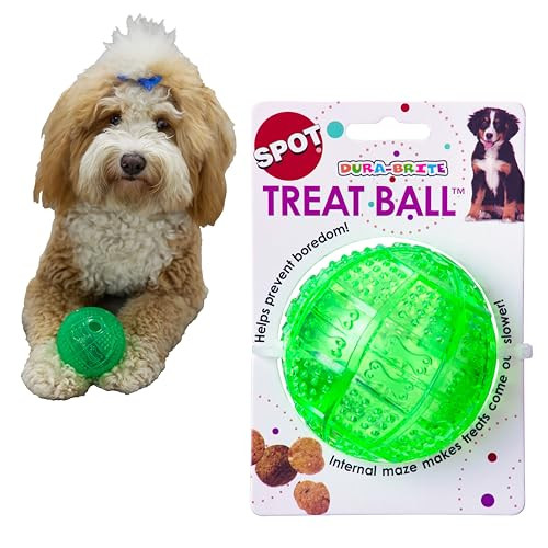 Spot Dura-Brite Treat Ball - Treat Dispensing Dog Toy Made With Durable Tpr Rubber Interactive Slow Feeder Puzzle Ball Prevents Boredom And Makes Mealtime Fun - 3In Assorted Colors
