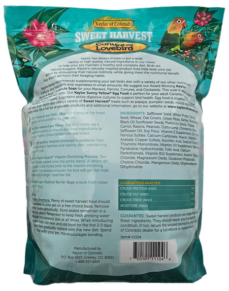 Sweet Harvest Conure And Lovebird Bird Food 4 Lbs Bag - Seed Mix For Conures And Lovebirds