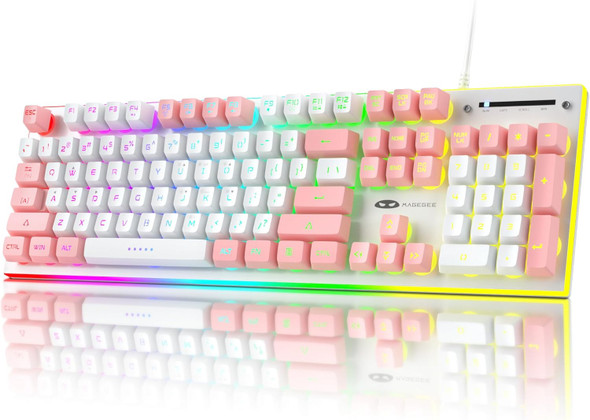 Camiysn Gaming Keyboard, Wired Keyboard with RGB Backlit, Full Size Keyboard with White&Pink Mixed Color Keycaps, Keyboard with 26 Keys Anti-ghosting for Computer/PC/Laptop/Mac/Windows/Office Camiysn Gaming Keyboard, Wired Keyboard with RGB Backlit, Full Size Keyboard with White&Pink Mixed Color Keycaps, Keyboard with 26 Keys Anti-ghosting for Computer/PC/Laptop/Mac/Windows/Office