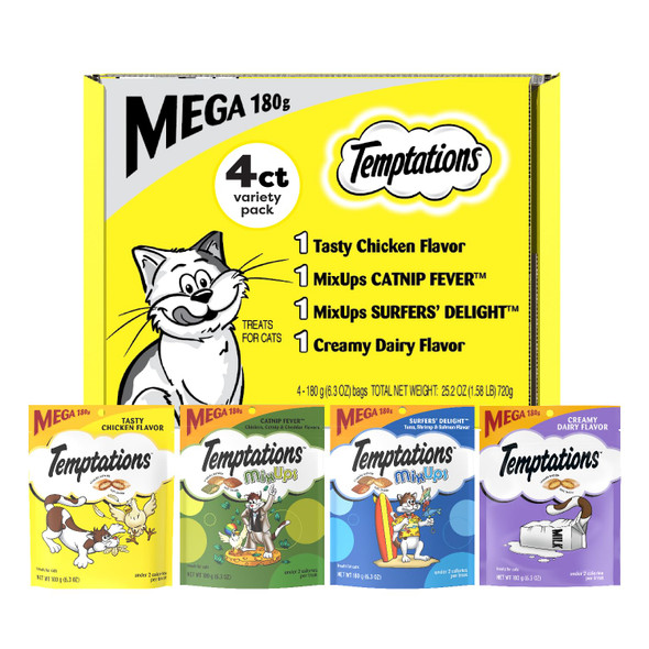 Temptations Classic Crunchy And Soft Cat Treats Feline Favorites Variety Pack 3 Oz. Pouches (Pack Of 4)