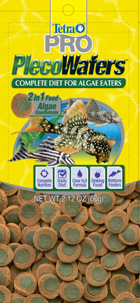 Tetra Pro Plecowafers 2.12 Ounces Nutritionally Balanced Vegetarian Fish Food Concentrated Algae Center Golds & Yellows Model Number: 16447