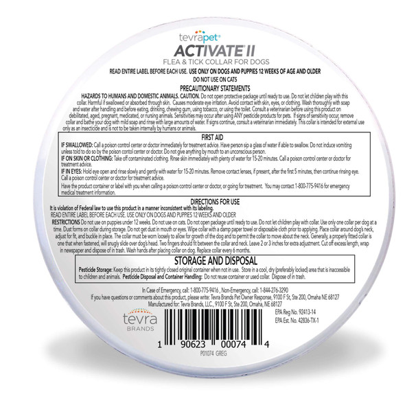 Tevrapet Activate Ii Flea And Tick Collar For Dogs 12 Months Prevention 2 Count For Medium And Large Dogs
