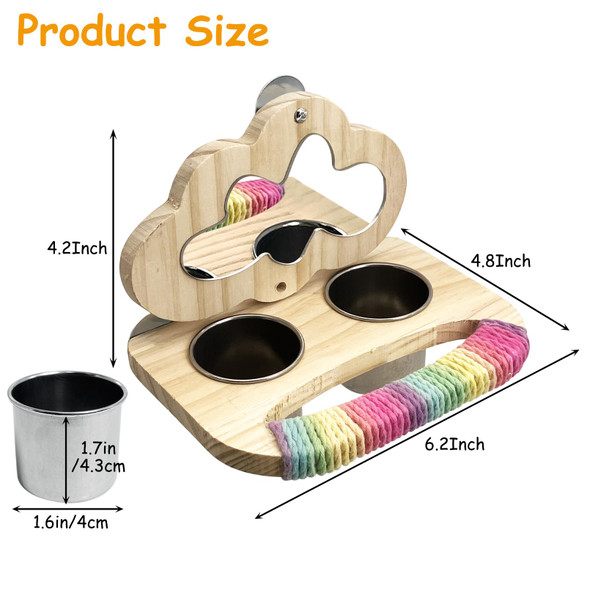 Tfwadmx Bird Parrot Wooden Feeding Cups Small Bird Feeding Dish Cups Stainless Steel Birds Bowls Food Water Bowls With Food Holder For Cockatiel Parakeet Macaw Finches Lovebirds