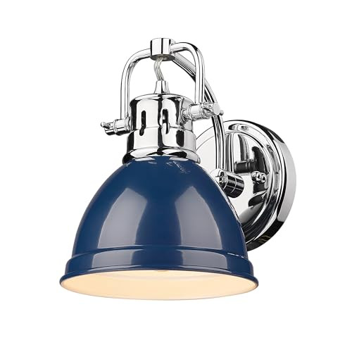 Golden Lighting Duncan CH 1 Light Bath Vanity in Chrome with Navy Blue Shade