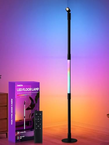 LEONLITE LED Corner Floor Lamp with Spotlight, 360° RGBW Floor Lamp with Music Sync, Remote Control for Reading, Living Rooms, Bedrooms, Desktop