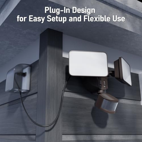 LEONLITE 25W 3CCT Plug in LED Security Light Motion Sensor & Dusk to Dawn Flood Lights Outdoor 3 Lighting Modes Adjustable 2-Head 3000K/4000K/5000K Selectable ETL&FCC Listed Bronze Pack of 2