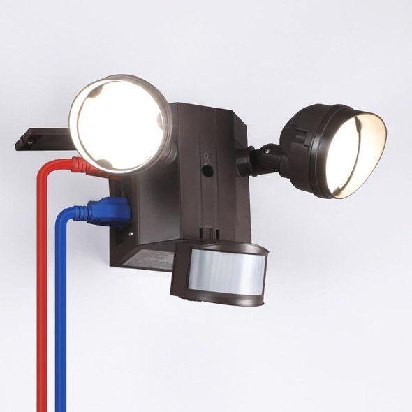 LEONLITE 30W LED Security Light with GFCI Outlets, Motion Sensor & Dusk to Dawn Flood Lights Outdoor, Adjustable Aluminum 2-Head, Wet Location, 5000K Daylight, ETL Listed, Brown