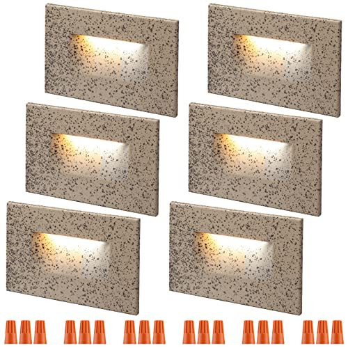 LEONLITE 120V Line Voltage 3CCT LED Step Lights, 3000K/4000K/5000K Selectable, 3.5W 150LM Dimmable Aluminum Stair Lights, IP65 Waterproof, CRI 90, ETL Listed, Pebble Grey, Pack of 6