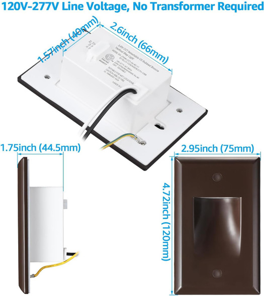 LEONLITE 3CCT LED Step Lights 120V-277V, 150LM 2.5W Dimmable Vertical Stair Lights Indoor Outdoor IP65, CRI90 & ETL, 2700K/3000K/4000K Selectable Zinc Alloy Staircase Lights, Oil Rubbed Bronze, 6 Pack