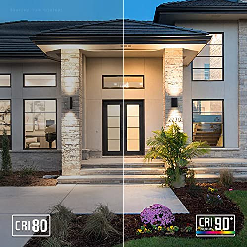 LEONLITE LED Square Up Down Wall Lights Outdoor, CRI90+, 120V, ETL Listed Modern Porch Light, Wet Location, 8.07 Inch Indoor Matte Black Wall Sconce, 10W 844LM 3000K Warm White, Pack of 2