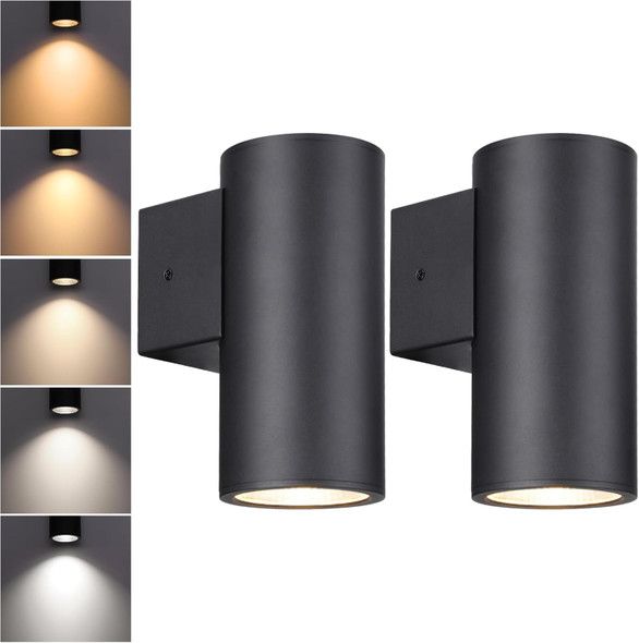 LEONLITE 9 Inch 5CCT Integrated Cylinder LED Down Light Outdoor, 110V-277V 12W Aluminum High-end Wall Sconce, IP65 ETL Exterior Light Fixture Wall Mount, 2700K/3000K/3500K/4000K/5000K, Pack of 2