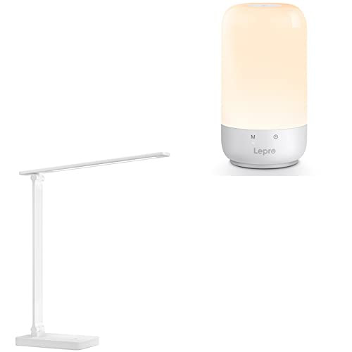 Lepro Bundle - White LED Desk Lamp & LED Table Lamp (Silver)