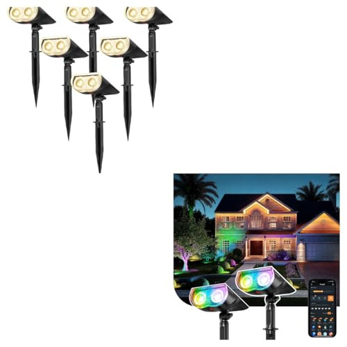 Linkind LinLinkind StarRayS Solar Lights Outdoor 350LM Solar Spot Lights Outdoor IP67 Waterproof Smart Solar Spotlight SL5C Color Changing Landscape Lighting APP/Voice Control