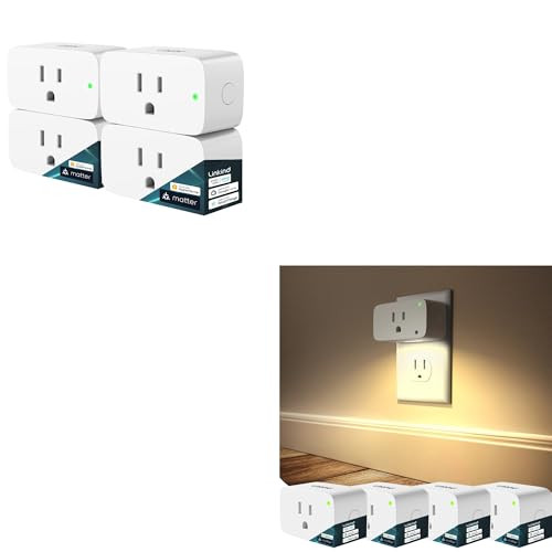 Linkind Matter Smart Plug 4pack Bundle with Matter Smart Plug with Night Light 4pack (Compatible with Alexa Apple Home Google Smart Outlet 15A/1800W Max Plug into Wall Timer&Schedule)