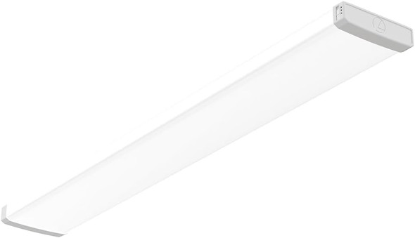 Lithonia Lighting TruWrap 4 Foot LED Ceiling Light Fixture Low-Profile Wraparound LED Shop Light Adjustable Lumens Selectable Warm White/Cool White/Daylight Color Curved Diffuser Wide Width