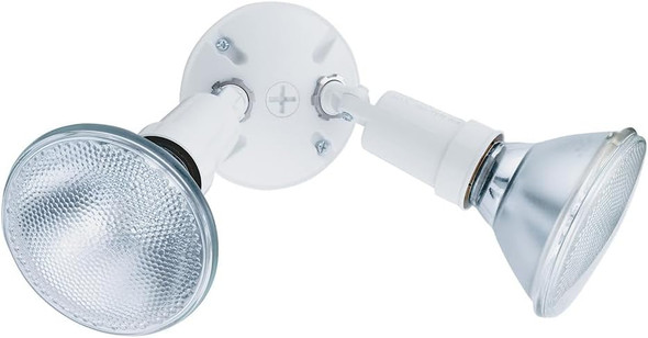 Lithonia Lighting Adjustable Dusk Dawn Security Light Twin Par Outdoor Flood Light Holder Photocell Sensor 120 Volts Uses 2 Lamps Up to 150W (Not Included) White (OFTH 300PR 120 P WH M12)