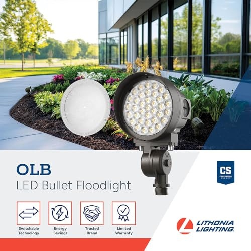 Lithonia Lighting 36-in-1 OLB LED Floodlight Outdoor Light Fixture Waterproof LED Outdoor Lights Adjustable Brightness Warm/Cool/Daylight Options Switchable Beam Spread Dusk to Dawn Sensor