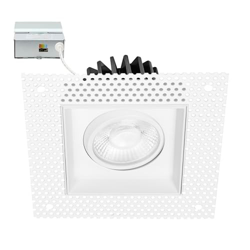 Maxxima 4 inch Trimless Slim Square Recessed Anti-Glare LED Gimbal Downlight, Canless IC Rated, 1000 Lumens, 5 Color Temperature Selectable 2700K/3000K/3500K/4000K/5000K, Dimmable 90 CRI J-Box Incl